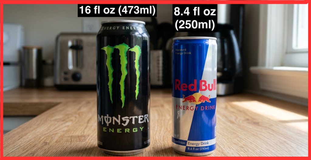 Monster vs Red Bull Can Size Comparison