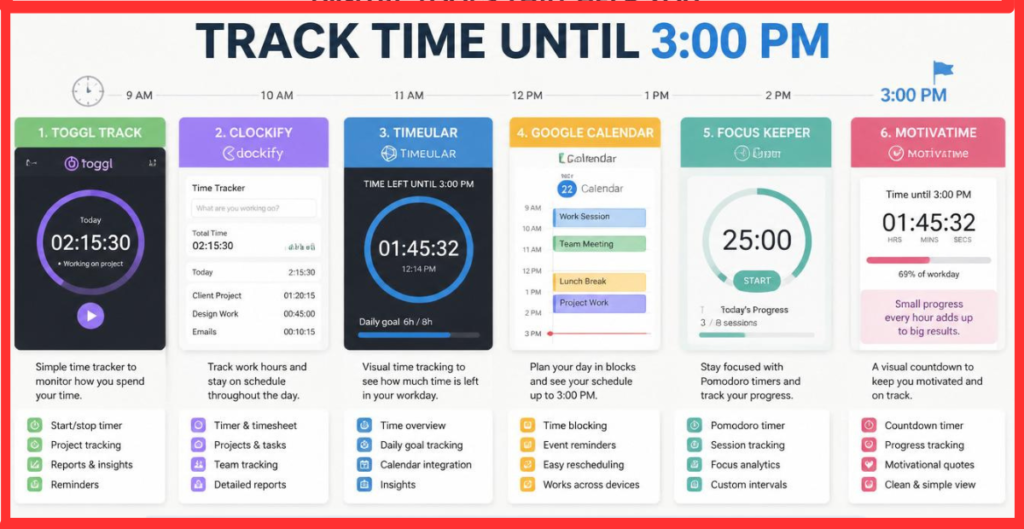 digital tools to track time until 3 pm