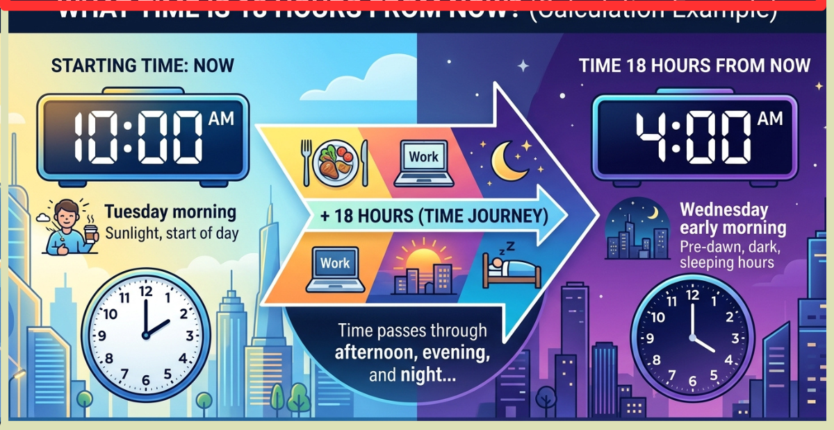 What Time Is 18 Hours From Now? is the main keyword.